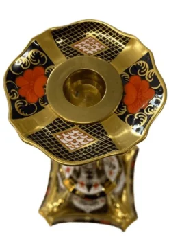 New Royal Crown Derby Old Imari Solid Gold Band Dolphin Candlestick - Large Royal Crown Derby