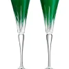 Fashion Waterford Crystal 2025 New Year Fireworks Flutes Green - Set of 2 Ltd Ed Christmas